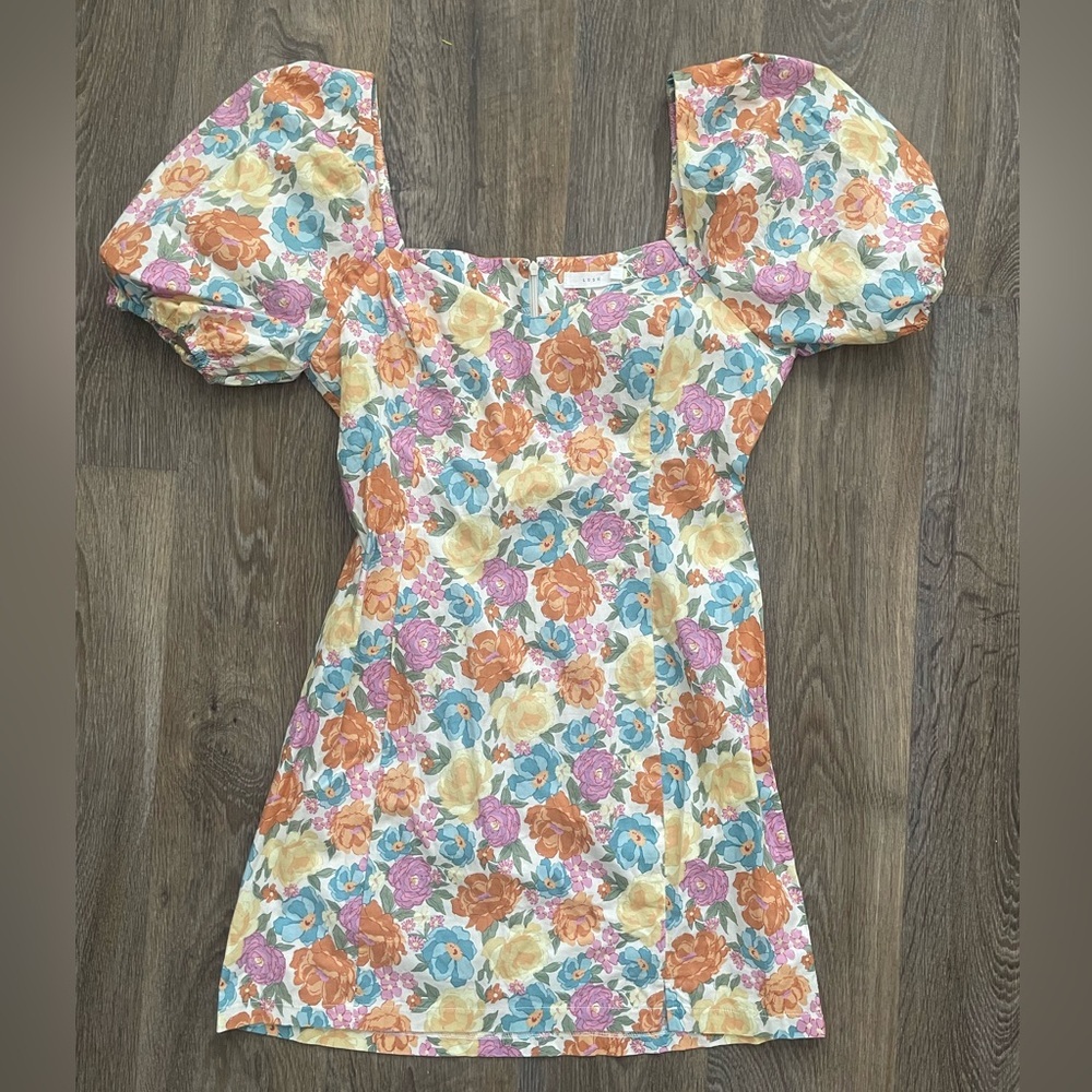 Lush Floral Puff Sleeve Mini Dress L Square Neck Cottagecore Romantic NWOT
